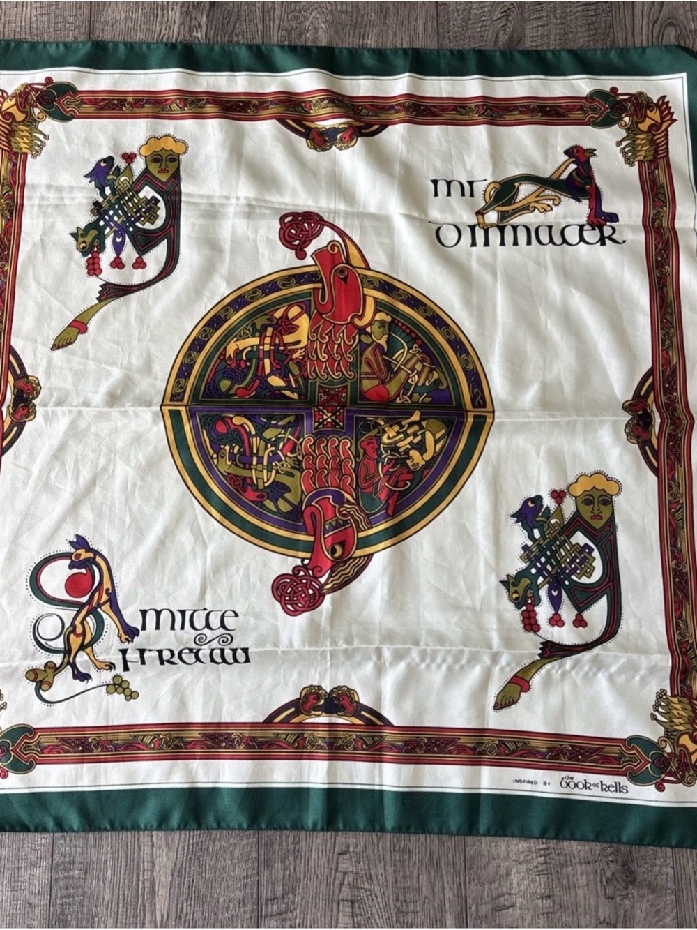 Book of Kells vintage Celtic-Inspired Square Scarf with Multicolor Motif